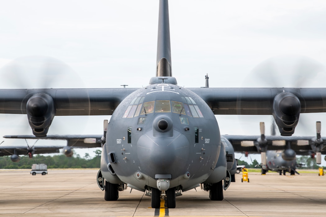 A U.S. Air Force MC-130J Commando II prepares for flight June 30, 2022 at Hurlburt Field, Fla. The Commando II flies clandestine, or low visibility, single or multiship, low-level infiltration, exfiltration and resupply of special operations forces, by airdrop or airland and air refueling missions for special operations helicopters and tiltrotor aircraft, intruding politically sensitive or hostile territories.