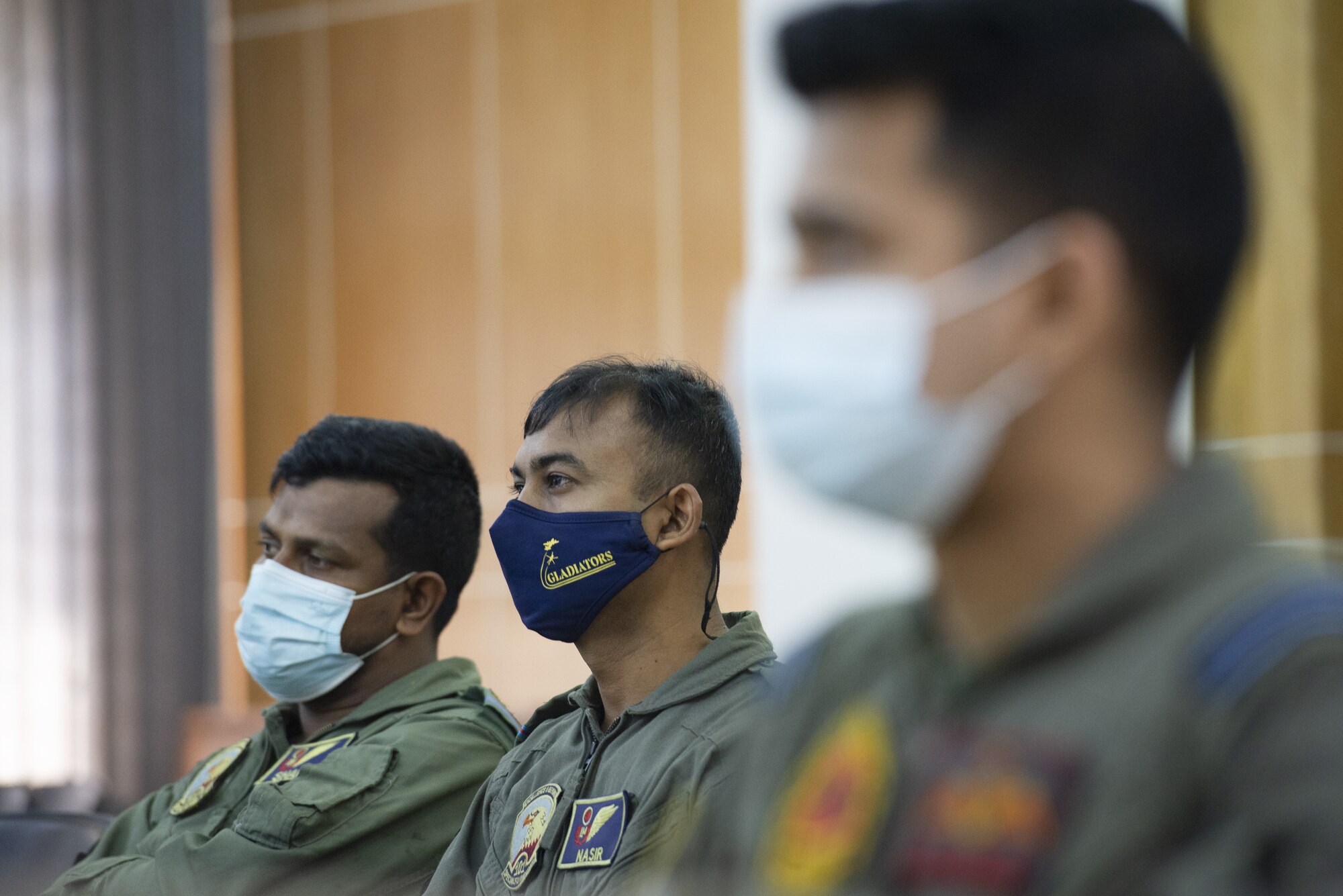 Bangladesh air force (BAF) aircrew participate in discussions with members of the 36th Expeditionary Airlift Squadron during a subject matter exchange event as part of Exercise Cope South 2022, Feb. 19, 2022, at BAF Kurmitola Cantonment, Bangladesh. Discussions during the SME event included best practices on low level flight, aircrew flight equipment nomenclature, C-130J Super Hercules capabilities and crew resource management. Exercise Cope South is a Pacific Air Forces-sponsored bilateral tactical airlift exercise designed to enhance the interoperability between the U.S. Air Force and BAF. (U.S. Air Force photo by Tech. Sgt. Christopher Hubenthal)