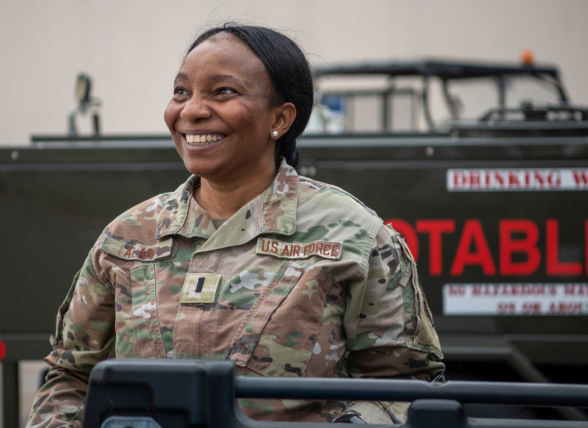 1st Lt. Yetade Alade, 4th Operational Medical Readiness Squadron bioenvironmental officer, prepares to conduct a potable water sample test at Seymour Johnson Air Force Base North Carolina, Feb. 16, 2022.