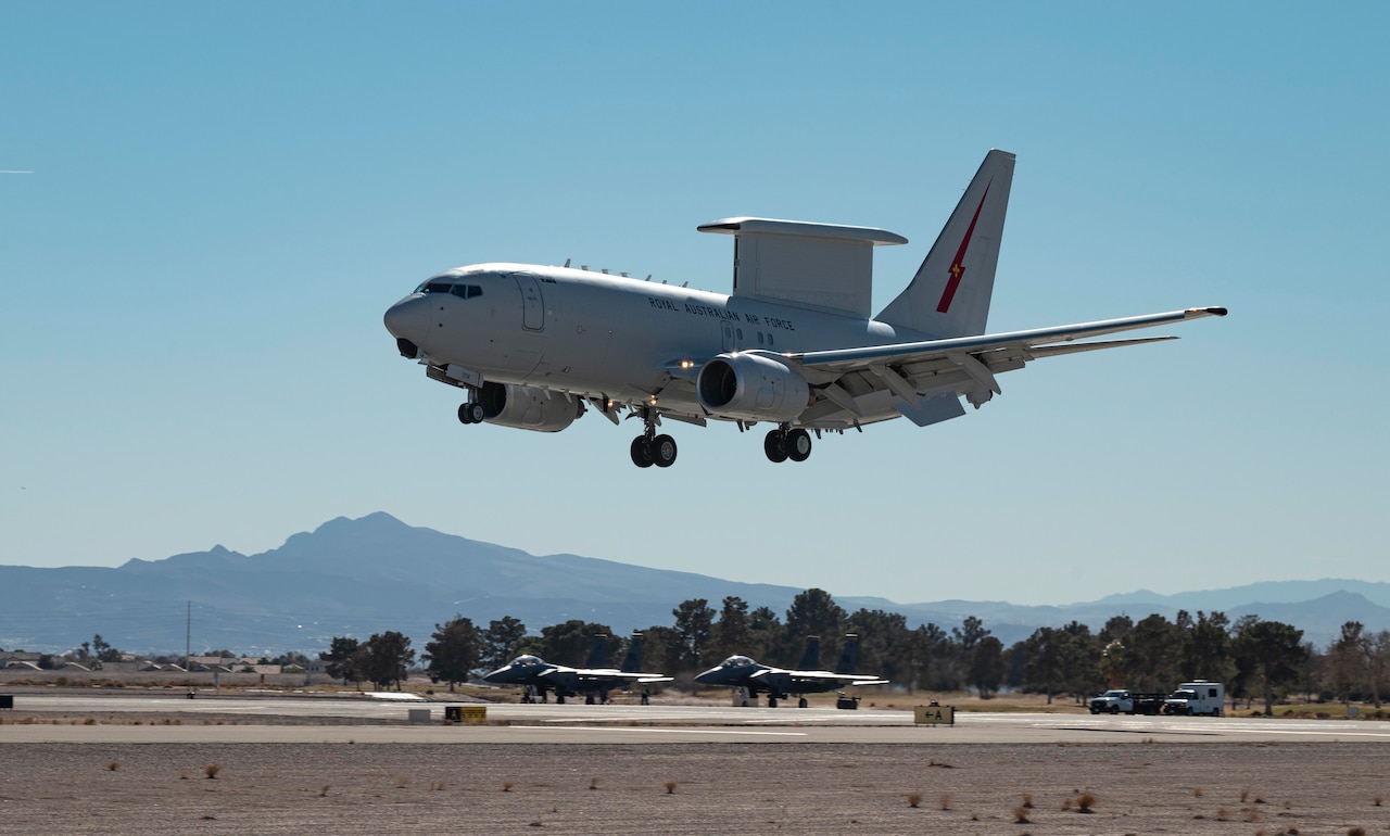 An aircraft lands.