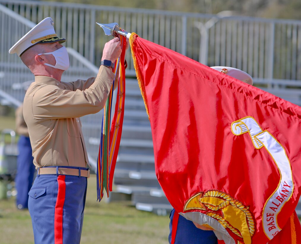 Marine Corps Logistics Base Albany marked its 70th anniversary with a ceremony on the base, March. 1. The anniversary marks a milestone in the base’s history signifying seven decades of partnership and dedication to serving the warfighter and the communities in southwest Georgia in which they live. The installation was established as the Marine Corps Depot of Supplies on March 1, 1952. (U.S. Marine Corps photos by Jennifer Parks)