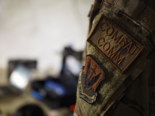 Photo of 5th Combat Communications Group network communication equipment, set up in a simulated austere location