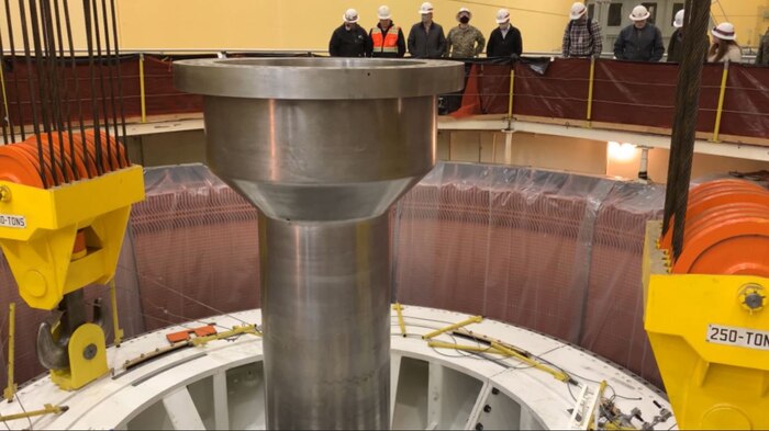 The Walla Walla District, in partnership with Voith Hydro Inc., completed assembly and have begun installation of an advanced-designed hydroelectric turbine at Ice Harbor Lock and Dam on Feb. 17. This turbine is the second of 3 new turbines coming to Ice Harbor. These turbines will be safer for fish, reduce maintenance costs and increase power generation efficiency by 3 to 4 percent. Final commissioning is scheduled for the summer of 2022.