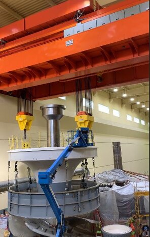 The Walla Walla District, in partnership with Voith Hydro Inc., completed assembly and have begun installation of an advanced-designed hydroelectric turbine at Ice Harbor Lock and Dam on Feb. 17. This turbine is the second of 3 new turbines coming to Ice Harbor. These turbines will be safer for fish, reduce maintenance costs and increase power generation efficiency by 3 to 4 percent. Final commissioning is scheduled for the summer of 2022.