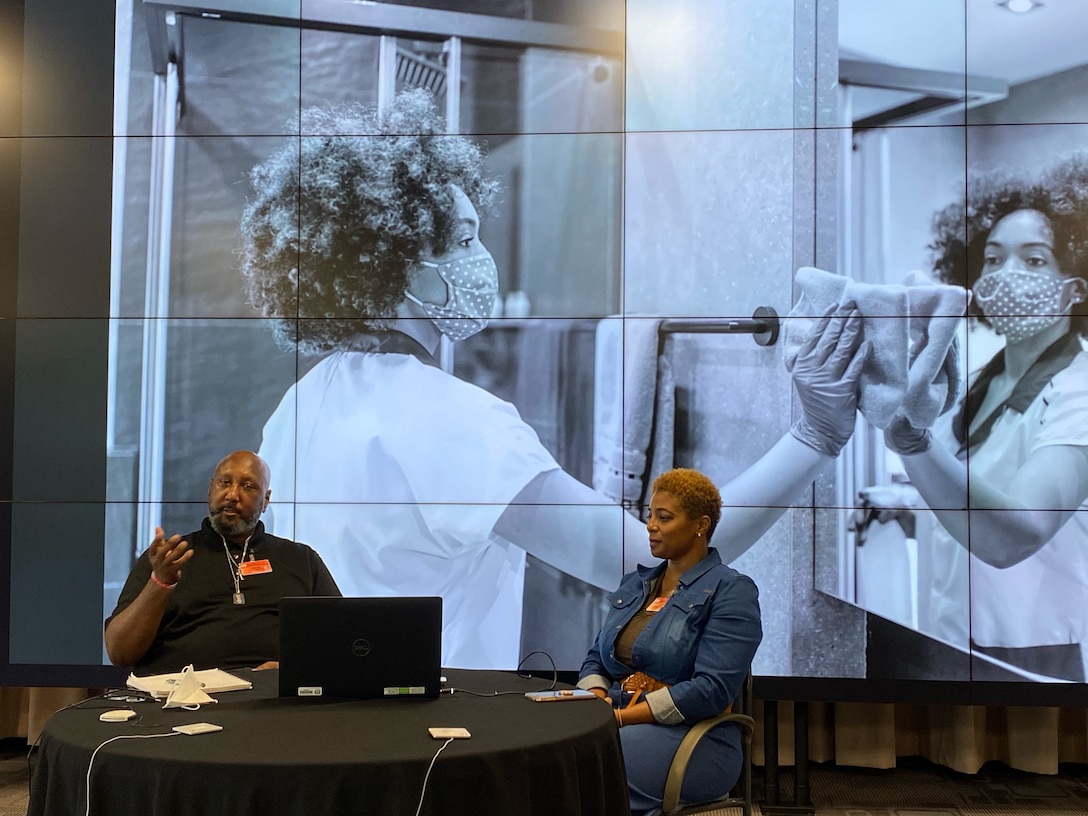 GALVESTON, Texas -- Ralph Chapman (left) and Dr. Cea Tillis lead a panel discussion during the U.S. Army Corps of Engineers (USACE) Galveston District's Black History Month observance. All month long, the district is hosting weekly, in-depth panel discussions centered around topics that affect us all.