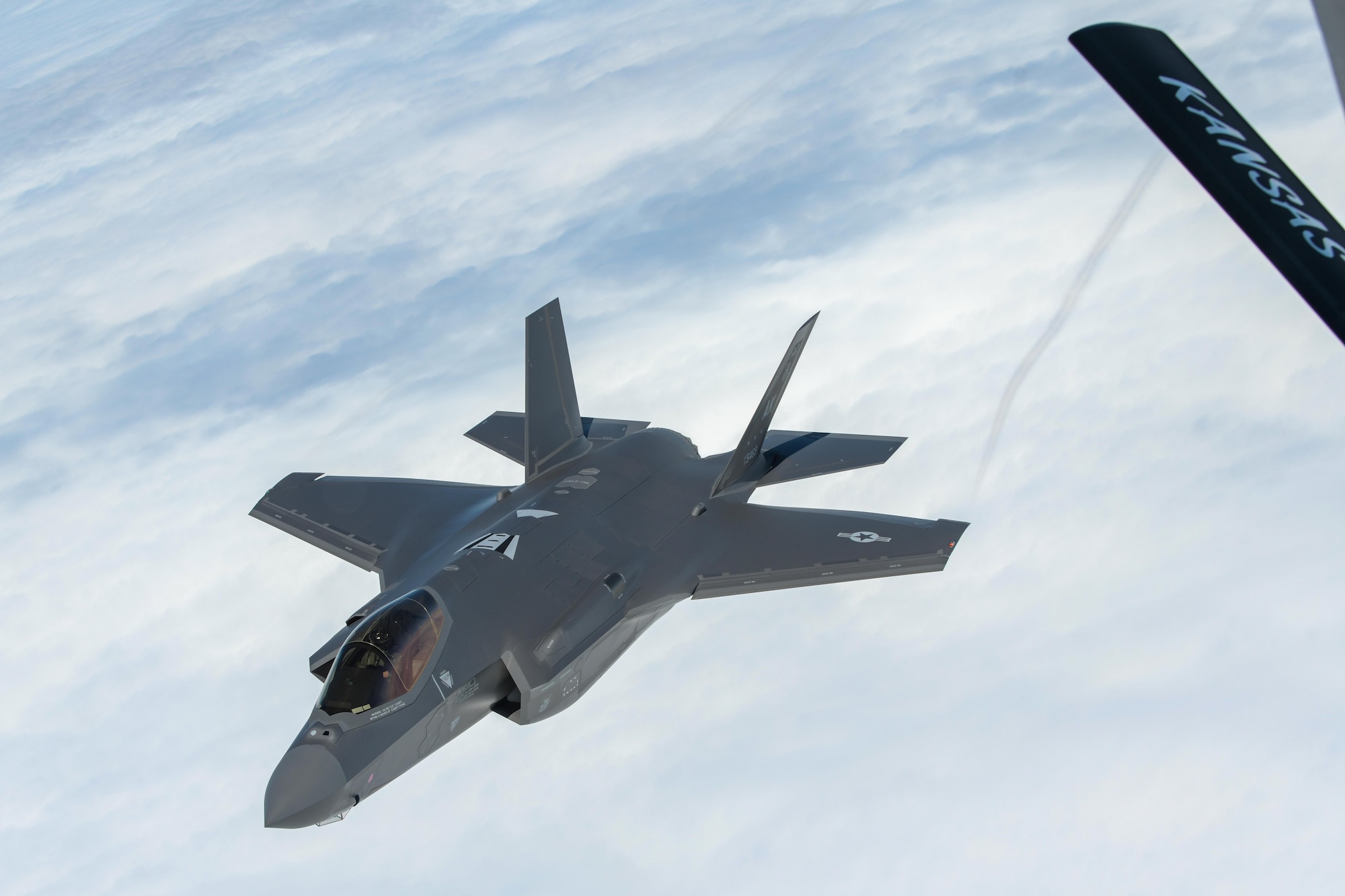 An F-35A Lightning II flies above the Pacific Ocean