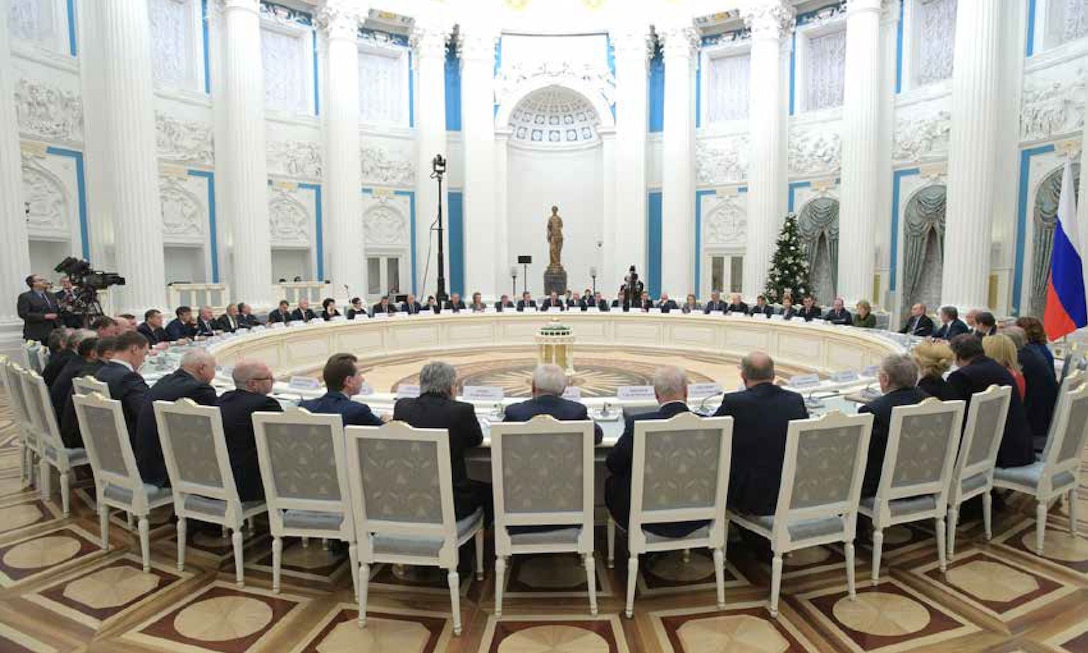 Vladimir Putin meets in the Kremlin with the leaders of the
Federation Council, the State Duma, and dedicated committees of both chambers, December 25, 2018. (President of Russia Web site/Kremlin.ru)