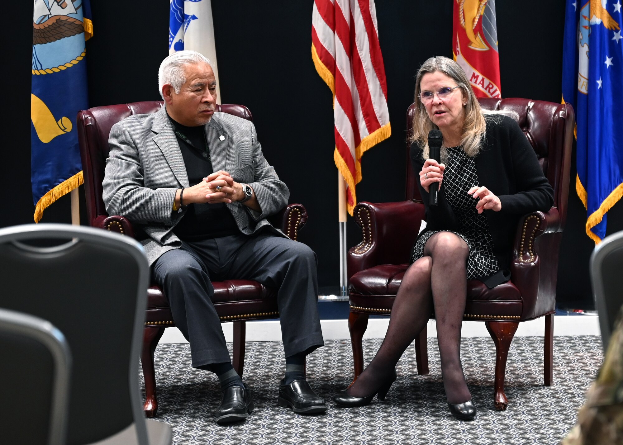 Jonna Doolittle Hoppes, The Doolittle Foundation founder and executive director, reminisces about her grandfather and her experiences with him and the Doolittle Raiders at the Powell Event Center, Goodfellow Air Force Base, Texas, Feb. 25, 2022. She created The Doolittle Foundation to make U.S. military history available to everyone. (U.S. Air Force photo by Senior Airman Ethan Sherwood)