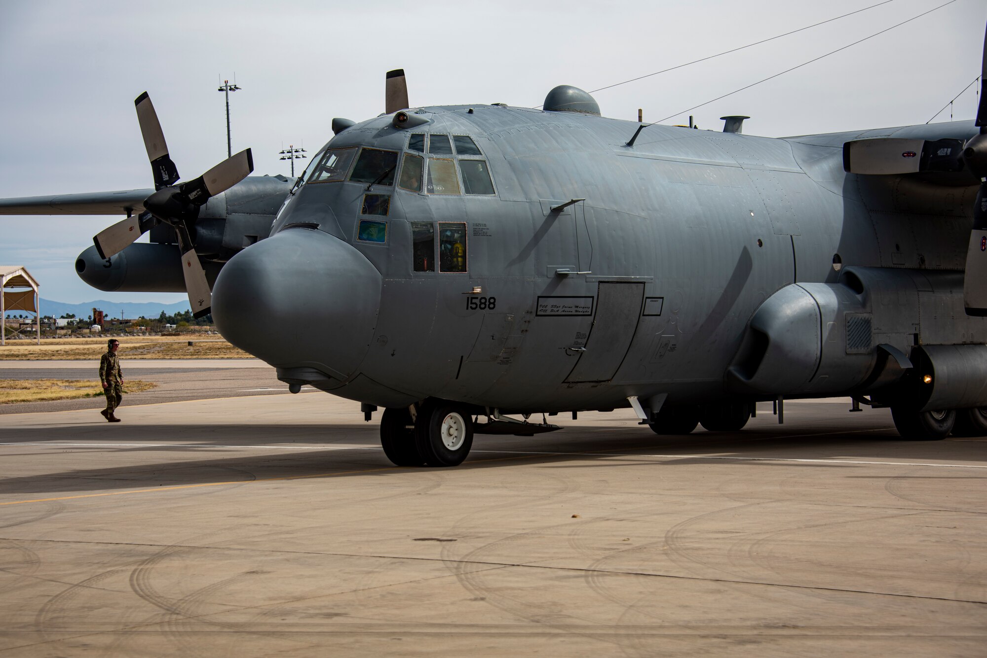 Aircraft sits on the flightline.