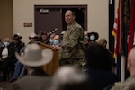 U.S. Army Brig. Gen. Doug Paul speaks to a crowd of his colleagues, peers, friends and family where he relinquishes command as the commanding general of the Colorado Army National Guard at a ceremony Feb. 5, 2022, in Loveland, Colorado. Since he commissioned in 1992, Paul has held many notable positions including commander for the Colorado National Guard’s 5th Battalion, 19th Special Forces Group. (U.S. Army National Guard photo by Staff Sgt. Ashley Low)