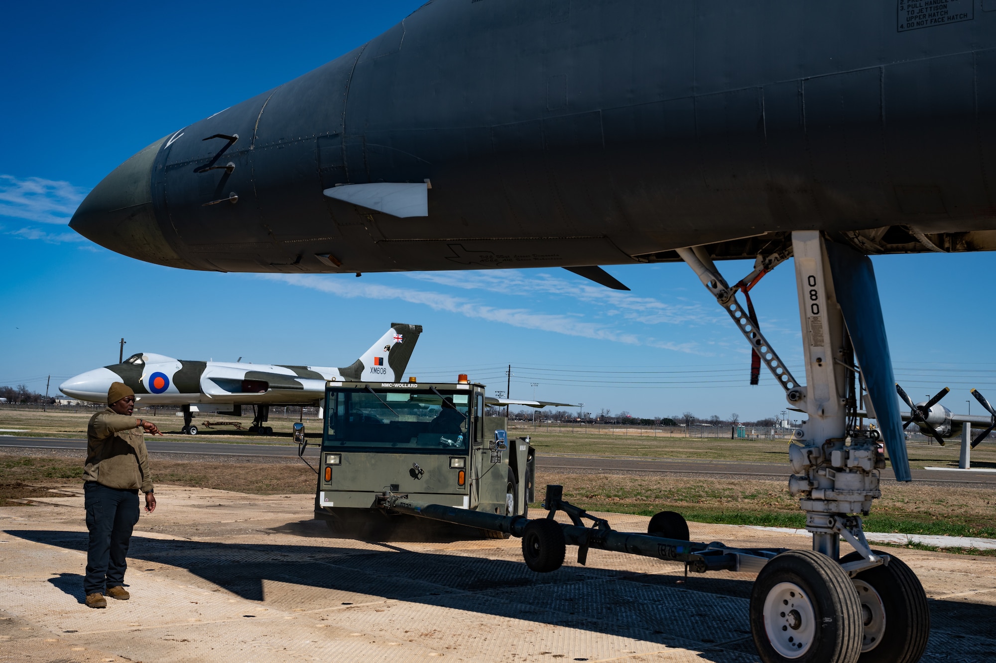 The 76th Expeditionary Depot Maintenance team travelled from Tinker Air Force Base, Oklahoma to help transport the B-1 from the flightline to the museum.