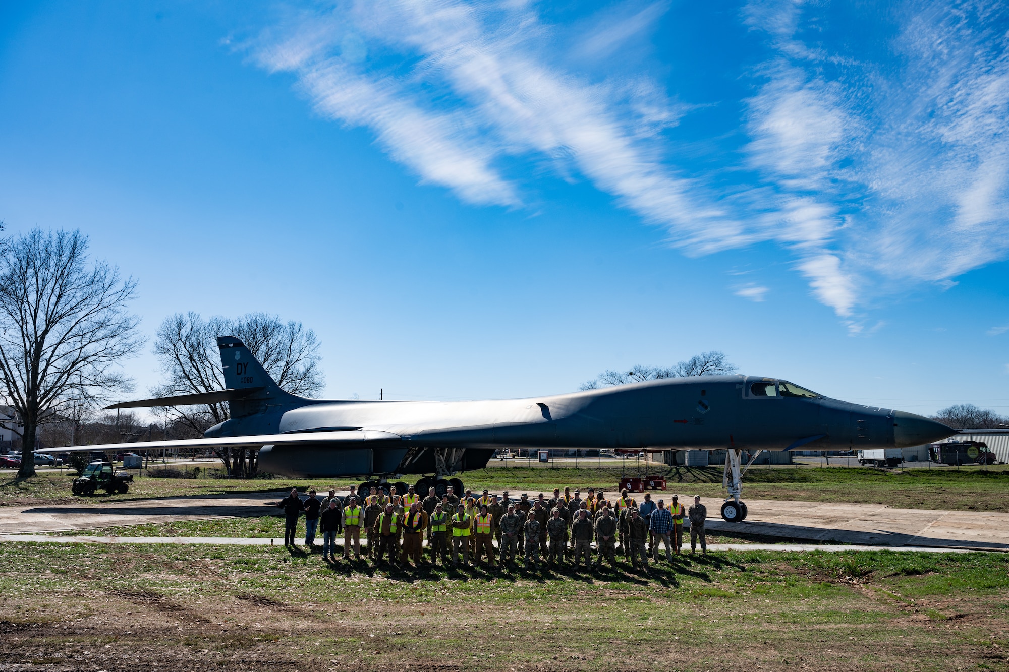 Approximately ten squadrons across the wing worked together to move the B-1 from the flightline to the Barksdale Global Power Museum.