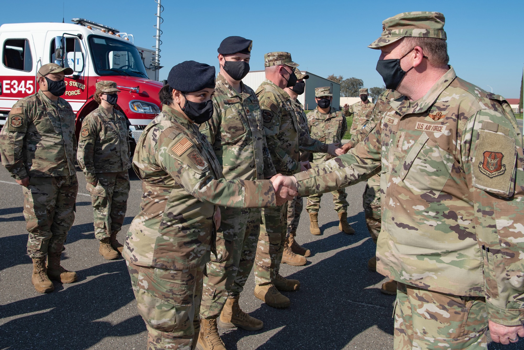 Lt. Gen. Richard W. Scobee, Chief of the Air Force Reserve Command and Commander of the Air Force Reserve, and Chief Master Sgt. Timothy C. White Jr., Senior Enlisted Advisor to the Chief of Air Force Reserve and Command Chief Master Sergeant of Air Force Reserve Command, visit Travis Air Force Base, Feb. 11 through 13, 2022.