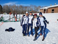 Alaska National Guard 1st Sgt. Angela Horn, Staff Sgt. Anna Knopes, Chief Warrant Officer 5 Tracy Dooley, and Sgt. 1st Class Heather Percy competed in the Annual Chief of the National Guard Biathlon Race on Camp Ripley, Minnesota, from Feb. 12-15, 2022. The AKNG team took first place overall in the women's division during this year's competition. (Courtesy photo)