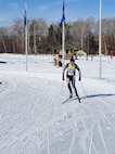 Alaska National Guard Maj. David Cunningham skis a loop during the Annual Chief of the National Guard Biathlon Race on Camp Ripley, Minnesota, from Feb. 12-15, 2022. Cunningham was one of three Alaska Guardsmen named All Guard Biathlon Team athletes after the competition, which is specific recognition for the top competitors that gains them additional funding for biathlon training. (Courtesy photo)