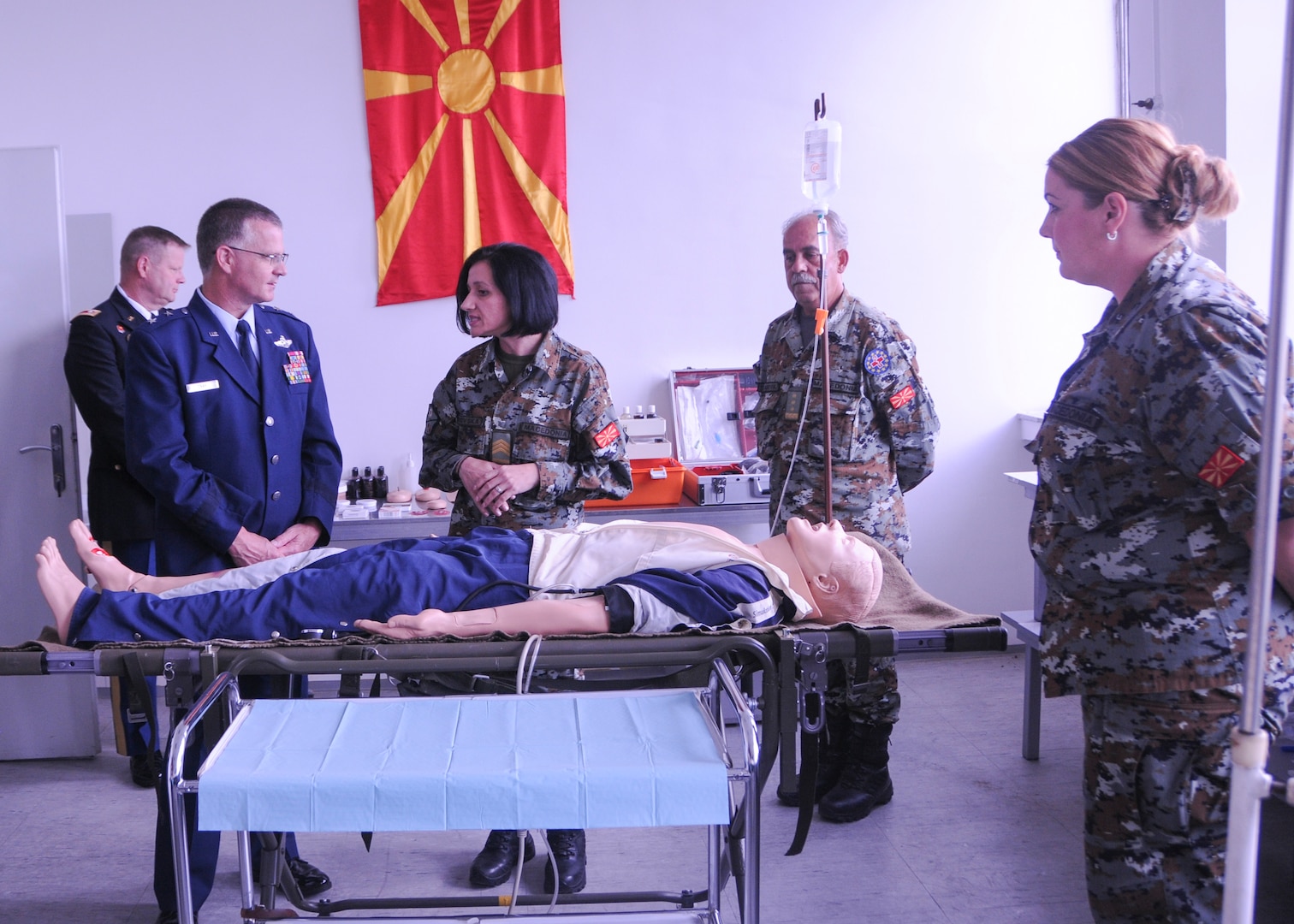 Maj. Gen. Steven Cray is briefed at the Army Medical Training Center in Skopje, North Macedonia, by soldiers of the Army of the Republic of Macedonia. Macedonia's Army Medical Unit has Role 2 capabilities and will likely become the focus of the tri-lateral engagement between Senegal and Macedonia, Vermont's two State Partnership Program Countries, Sept. 22, 2014. (U.S. Air National Guard photo by Capt. Dyana Allen)