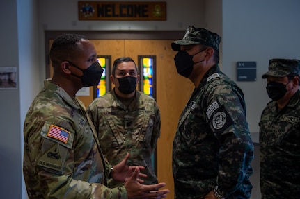 Maj. Gen. William L. Thigpen, U.S. Army South commanding general (left), meets with the Honduran Armed Forces Chief of Defense Rear Adm. José Fortín Aguilar (right), on March 2, 2022. During the visit, Maj. Gen. Thigpen also conducted key leader engagements with Chargé d’ Affaires Colleen Hoey, the Honduran Army Commander Col. Dennis McCoy Martín; and visited the U.S. Embassy in Tegucigalpa, the Honduran Army Commander Headquarters, Joint Task Force-Bravo and the Joint Interagency Operations Center. Our defense partnerships are vital to security and prosperity in the hemisphere and to our collective ability to meet complex global challenges.