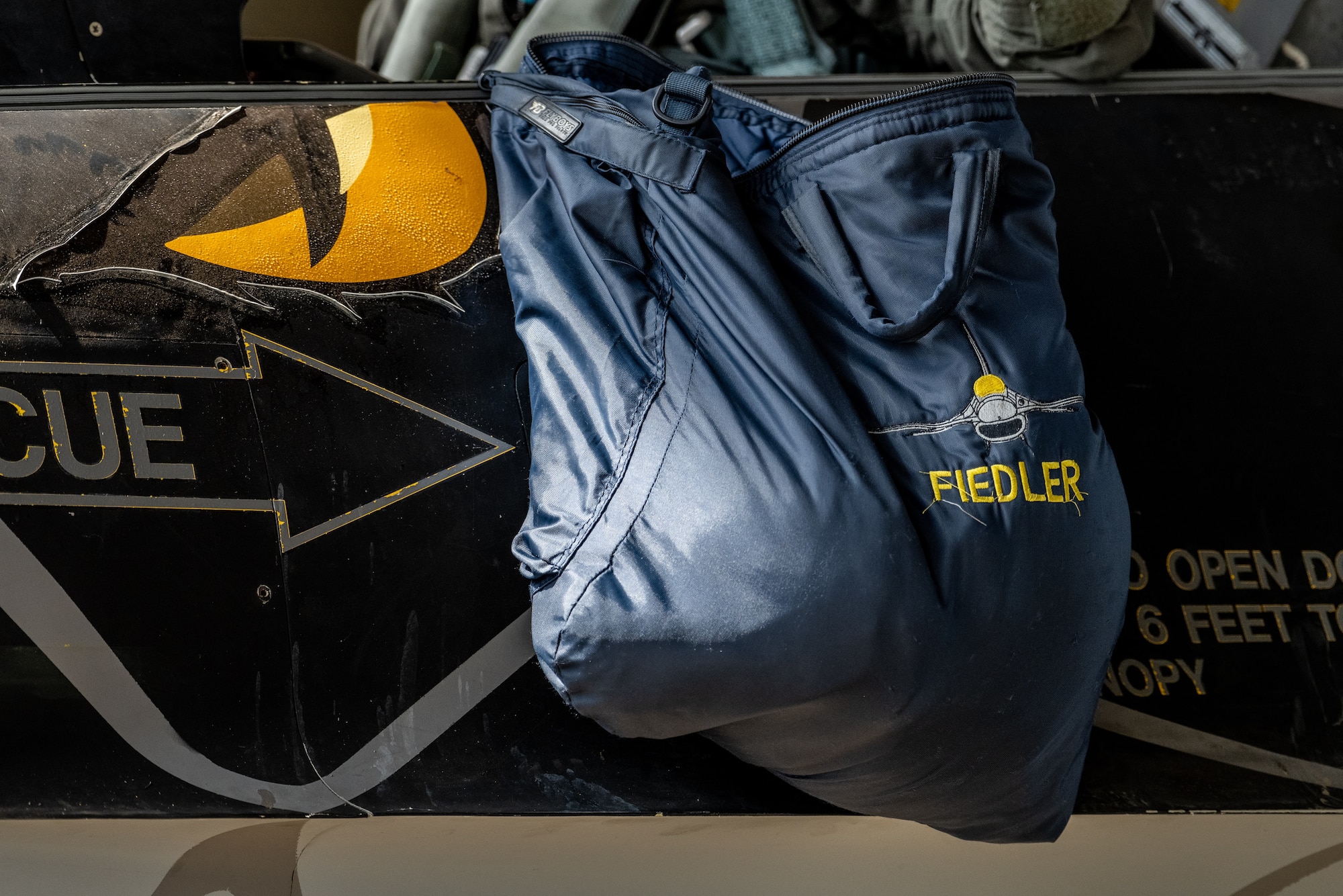 A picture of Capt Fiedler's helmet bag at Davis-Monthan Air Force Base.