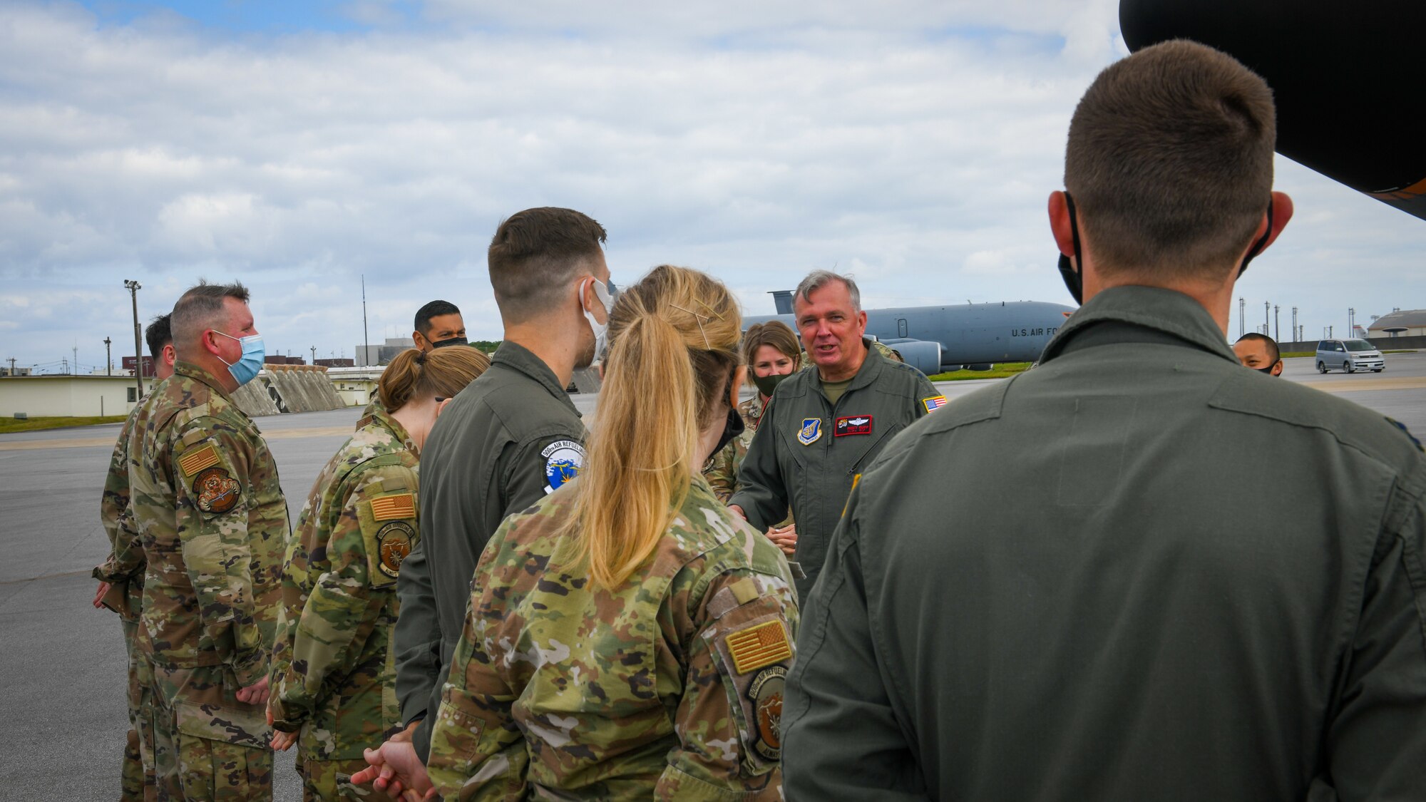 Photo of Lt. Gen. Ricky Rupp addressing Kadena aircrews.