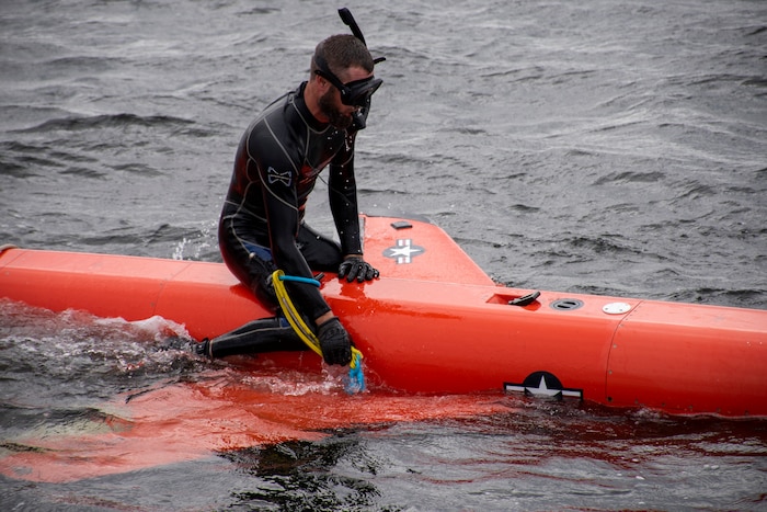 A U.S. Air Force Missile Retrievers assigned to the 82nd Aerial Target Squadron, is docked at Tyndall Air Force Base, Florida, Dec. 17, 2021. The boat, one of the units three used to recover drone, was recently upgraded from a two-stroke to four-stroke diesel engine to allow the vessel to cruise at 30 knots, providing higher chance of drone recovery. (U.S. Air Force photo by 1st Lt. Lindsey Heflin)