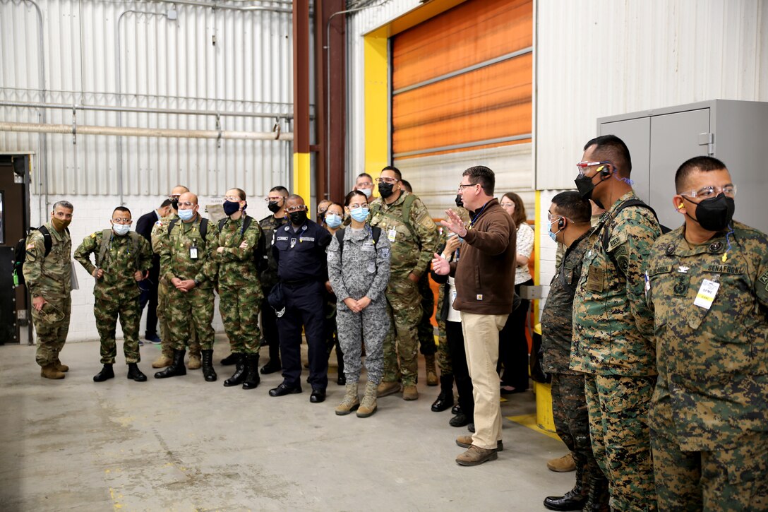 Western Hemisphere Institute for Security Cooperation (WHINSEC) Joint Logistics and Security Assistance Course students visit MARCORLOGCOM.
Students toured Marine Depot Maintenance Command's Production Plant Albany, Marine Force Storage Command facilities, and received briefs on LOGCOM's mission, capabilities and essential tasks while at Marine Corps Logistics Base Albany, Ga., Feb. 24.
