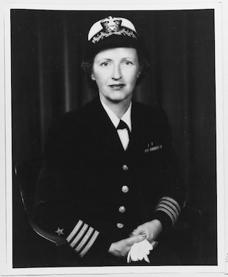 Black white official portrait of woman in her uniform