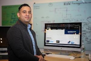 Tech. Sgt. Jules Ponton, former 316th Force Support Squadron manpower analyst and now Education With Industry Fellow at Deloitte Consulting analyst, poses for a photo at SparkX Cell Innovation & Idea Center on Joint Base Andrews, Md., March 4, 2022.