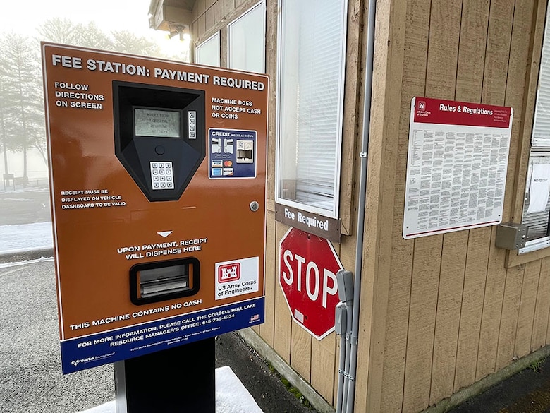 VenTek cashless fee machine installed at Defeated Creek Recreation Area at Cordell Hull Lake (USACE Photo by ASHLEY WEBSTER)