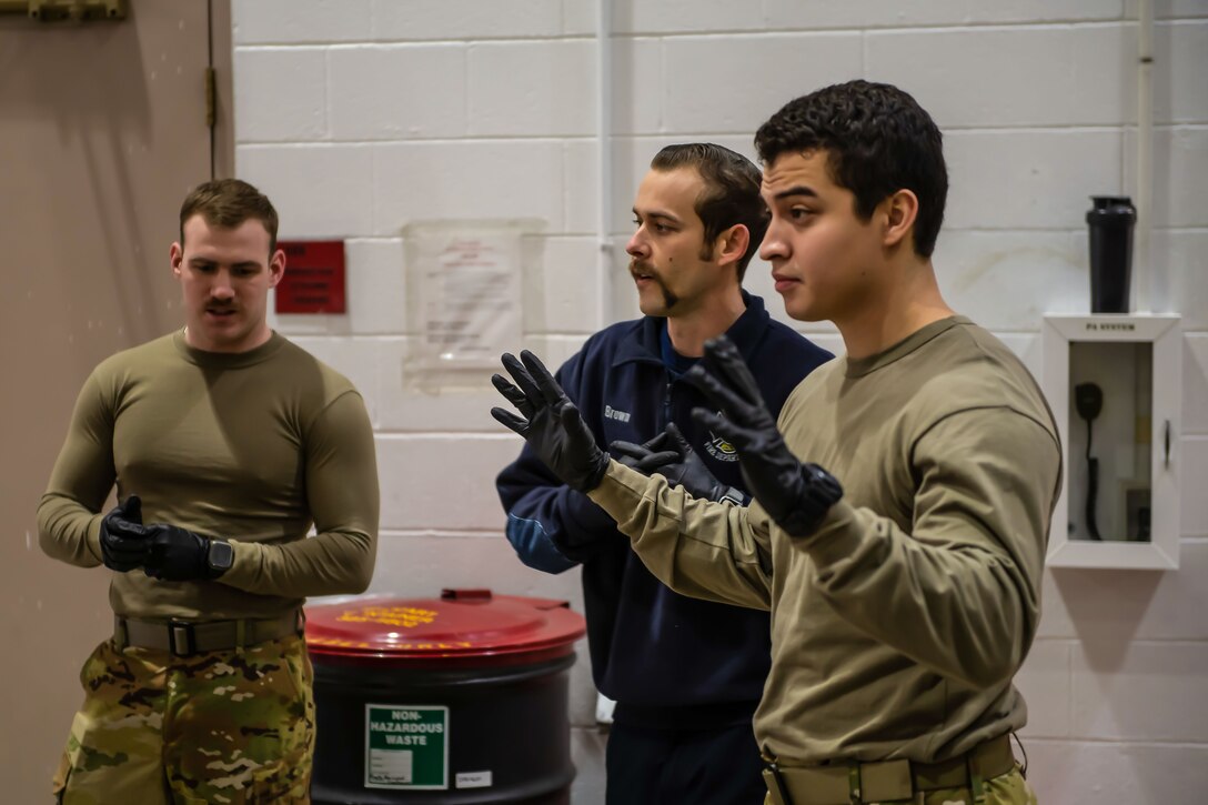 Personnel with the 28th Civil Engineer Squadron, prepare for a medical trauma response training on Ellsworth Air Force Base, S.D., March 3, 2022.