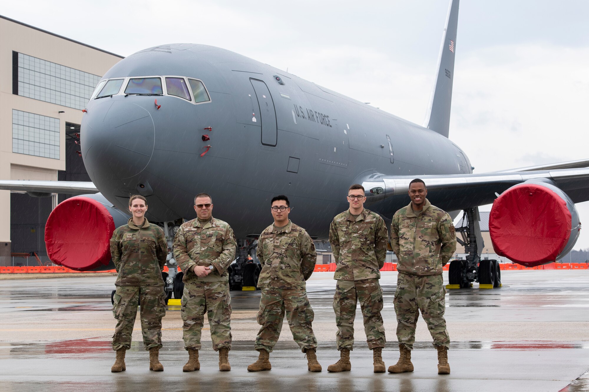 Reserve Citizen Airmen with the 714th Aircraft Maintenance Squadron with the 514th Air Mobility Wing, Joint Base McGuire-Dix-Lakehurst, N.J., were honored with plaques embedded to a stunning KC-46 Pegasus display, March 6, 2022.
