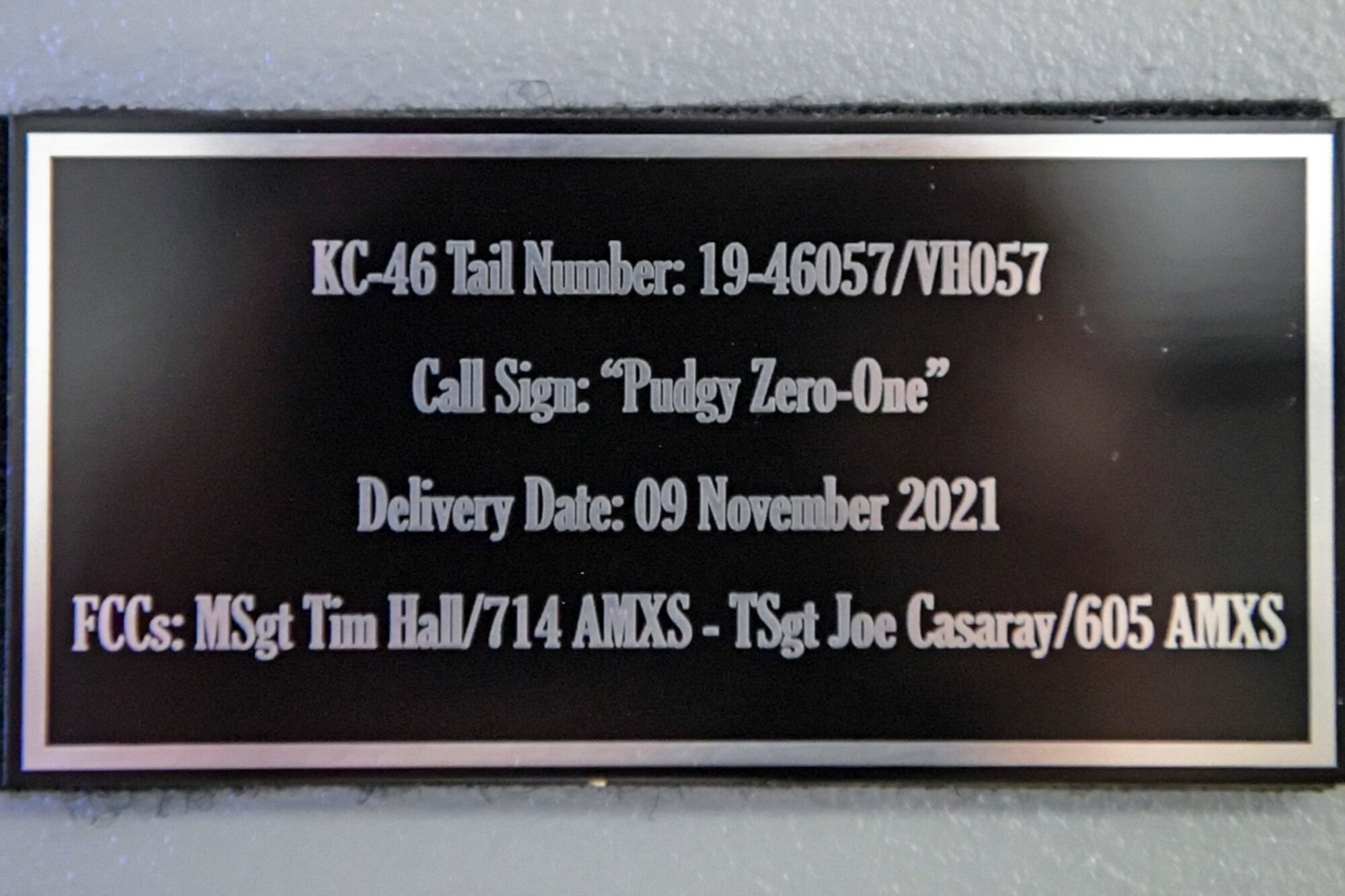 Reserve Citizen Airmen with the 714th Aircraft Maintenance Squadron with the 514th Air Mobility Wing, Joint Base McGuire-Dix-Lakehurst, N.J., were honored with plaques embedded to a stunning KC-46 Pegasus display, March 6, 2022.
