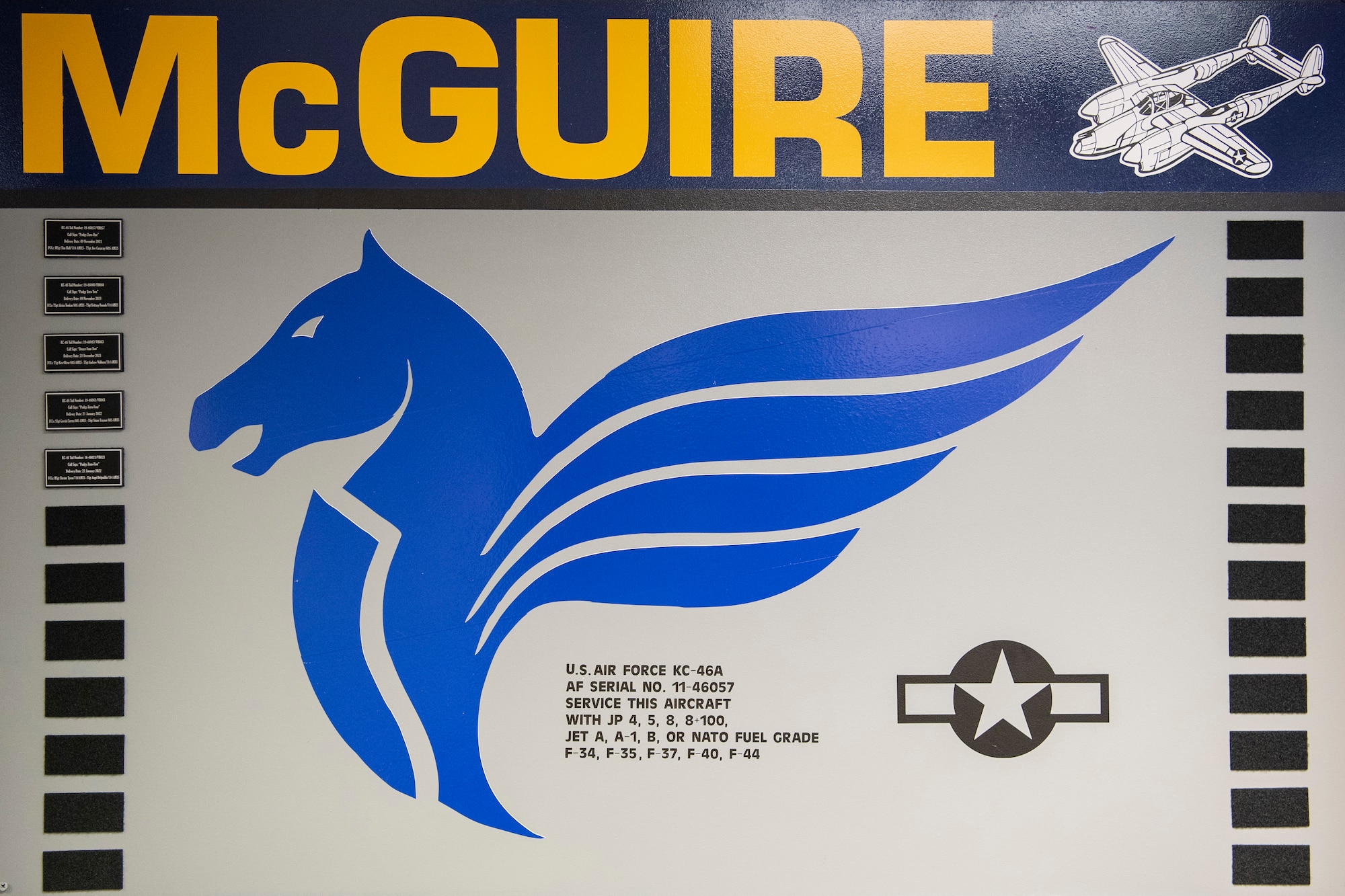 Reserve Citizen Airmen with the 714th Aircraft Maintenance Squadron with the 514th Air Mobility Wing, Joint Base McGuire-Dix-Lakehurst, N.J., were honored with plaques embedded to a stunning KC-46 Pegasus display, March 6, 2022.