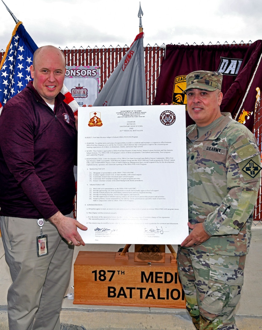 The battalion formally adopted Davenport as part of the Fort Sam Houston Adopt-A-School Program to promote unit-school partnership, tutorship program, and leadership programs.