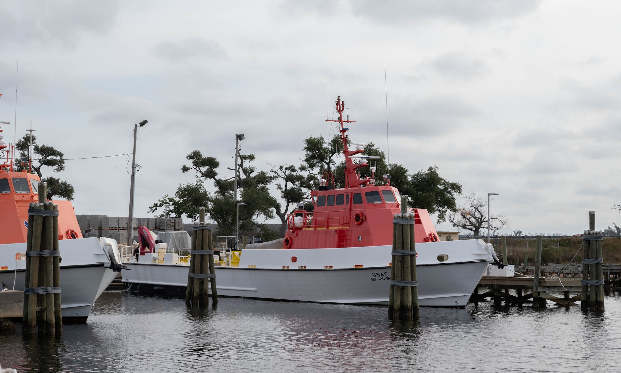 Missile boats are docked at Tyndall Air Force Base.