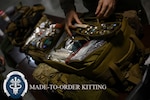 A graphic image of the Defense Logistics Agency Troop Support Medical supply chain emblem overlays a photo of a custom medical kit such as those available from the organization’s Made-To-Order Medical Kitting team.