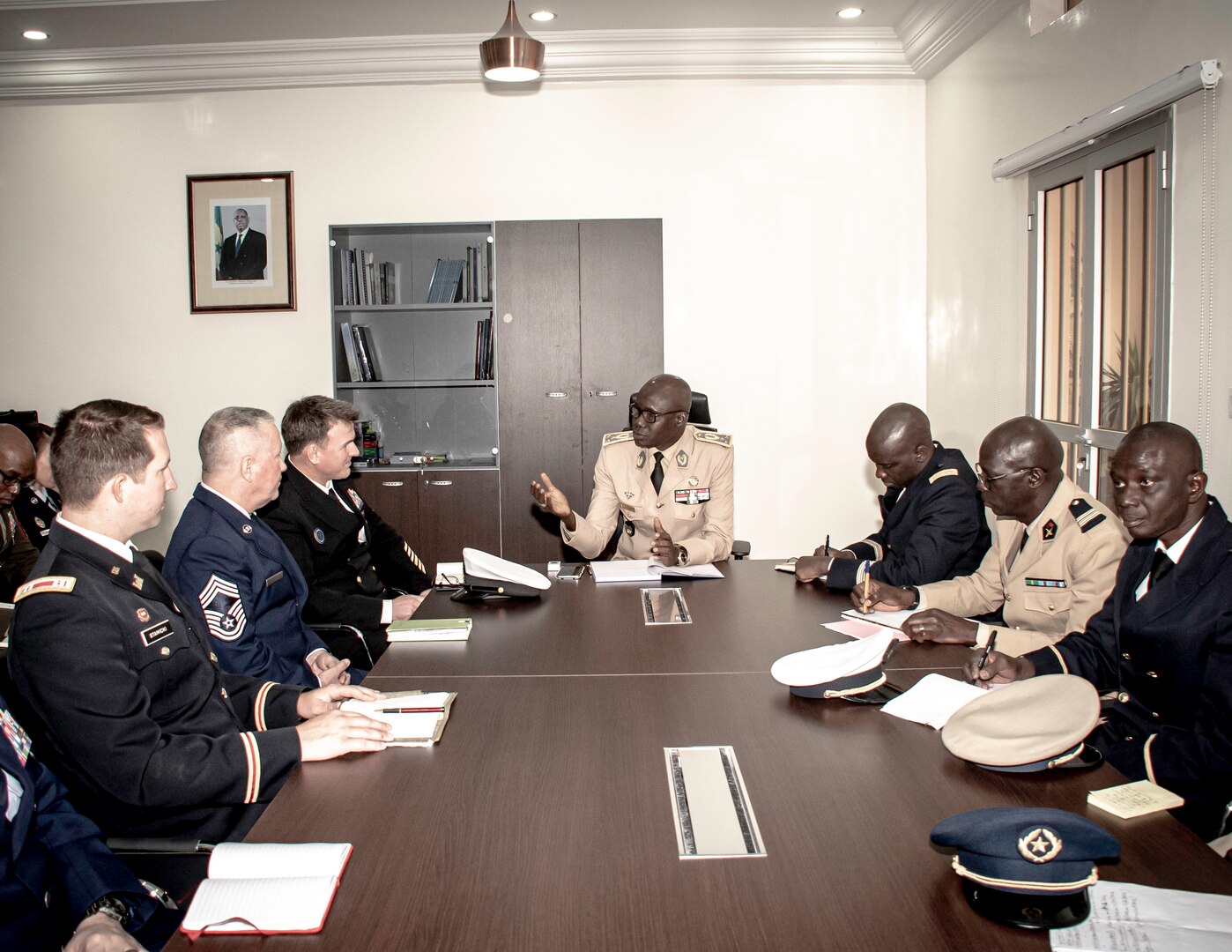 General Cheikh WADE - Deputy Chiefs D'Etat Major General Des Armees discussed the upcoming Key Leadership Engagement with the Deputy Chiefs D'Etat Major General Des Armess and the Senegalese Armed Forces service chiefs in Dakal, Senegal, Jan. 23, 2020. (U.S. Army photo by Takisha Miller)