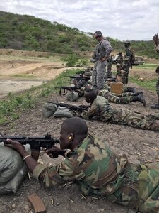 Soldiers from the Vermont National Guard train members of the Senegalese army on the M4 carbine as part of an expedited foreign military sales case. (Photo courtesy of the Vermont National Guard)