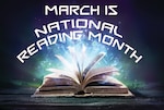 Open book with text "March is National Reading Month"