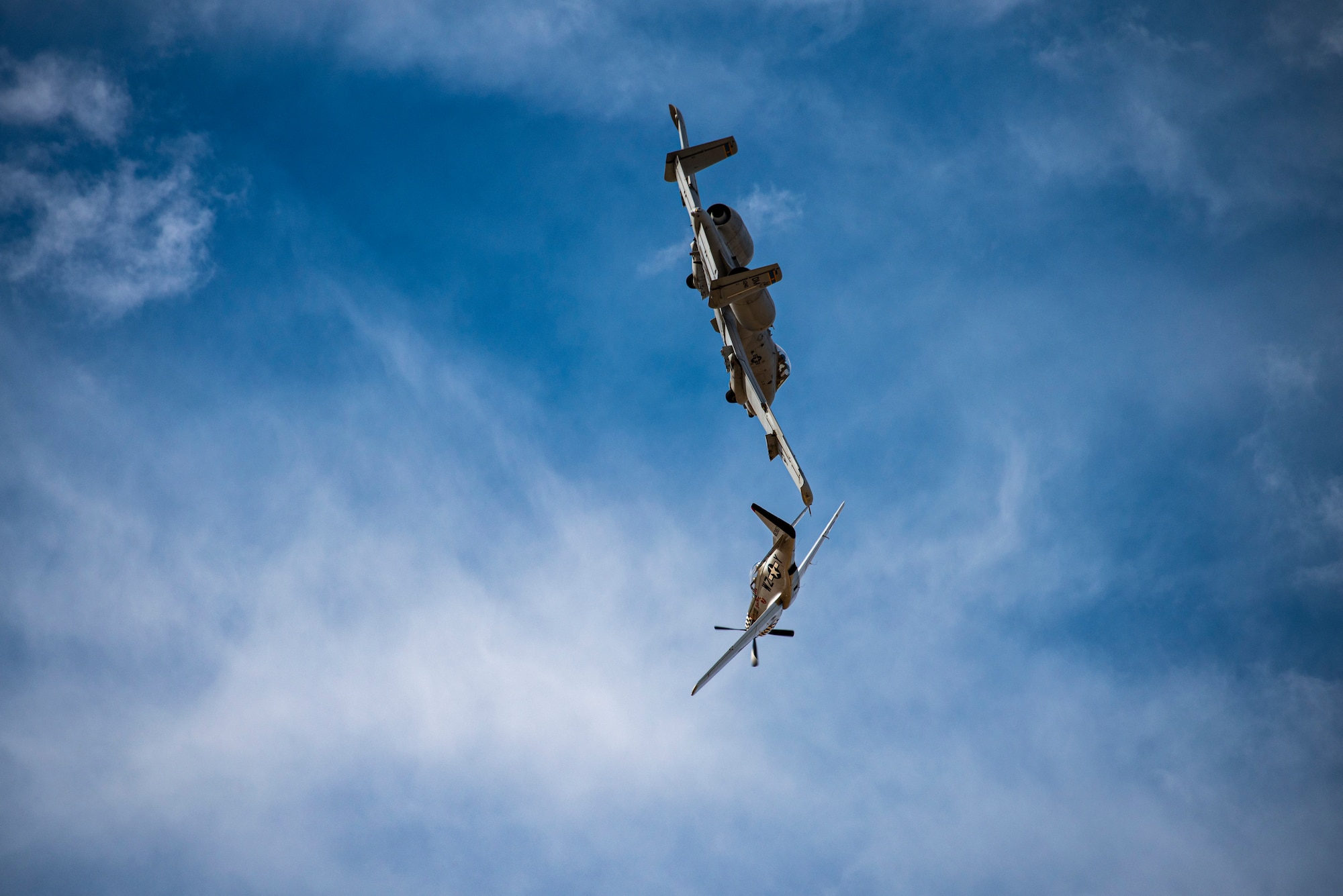 Two planes flying around.