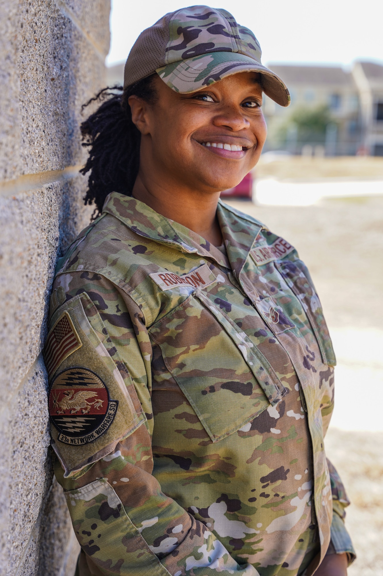 U.S. Air Force Staff Sgt. Christine Robinson, 33rd Network Warfare Squadron quality assurance non-commissioned officer in charge poses for a photo Feb. 15, 2022 at Joint Base San Antonio- Lackland, Texas