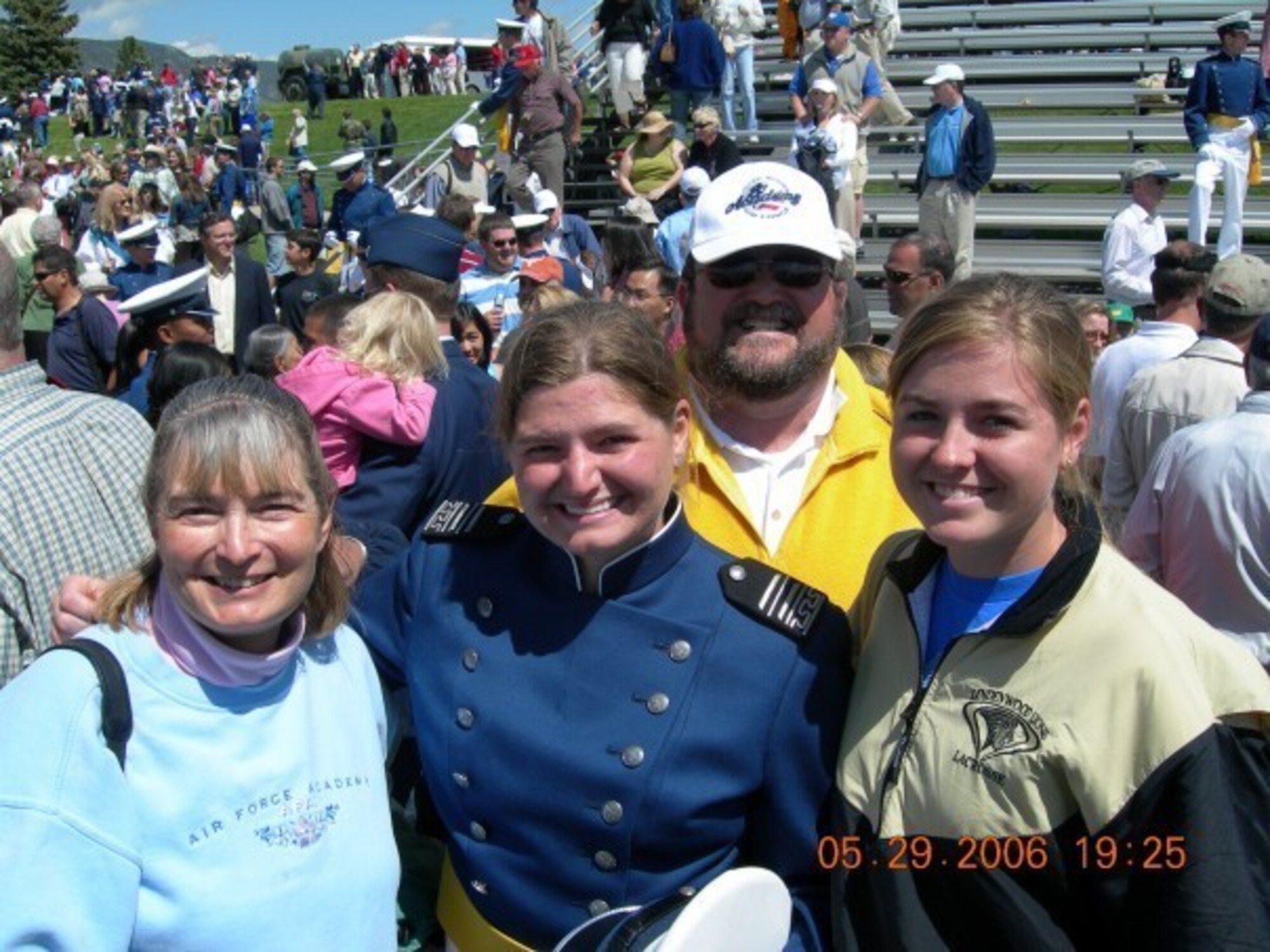 Lt. Col. Bridgett “Atlas” Fitzsimmons, 334th Fighter Squadron director of operations, poses with her family after graduating from the U.S. Air Force Academy in, Colorado Springs, Colorado, May 31, 2006.