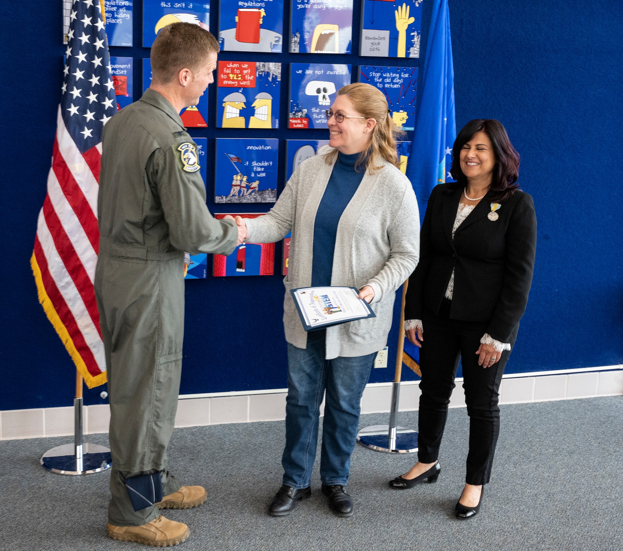 This year 53 STEM volunteers were invited. Col. Josh Egan, Chief of Safety and Ms. Helida Vanhoy, Stem Coordinator presents awards to the recipients.