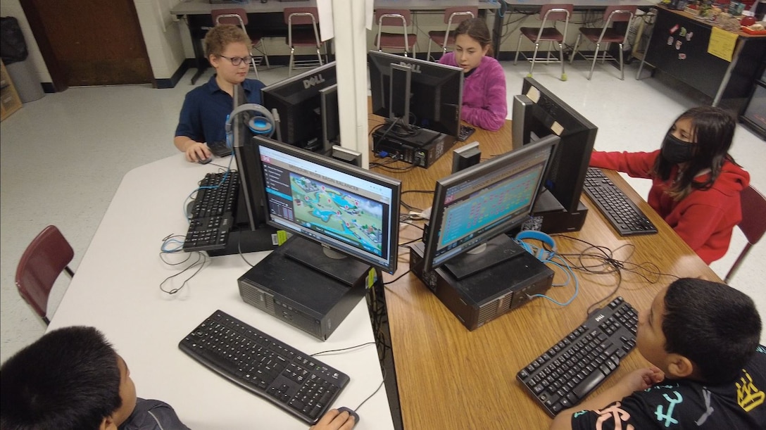 Fifth grade students at Zundy Elementary School Wichita Falls, Texas in Richard Partridge's (State of Texas Assessments of Academic Readiness) STAAR skills class play the Missouri Basin Balancer video game that they had beta tested in early December 2021 for the U.S. Army Corps of Engineers, Northwestern Division. His students played the game and then as part of their writing skills assignment, they had to document the errors they encountered while playing the game, which were reported to programmers at the USACE, Engineer Research and Development Center to be incorporated into game fixes.