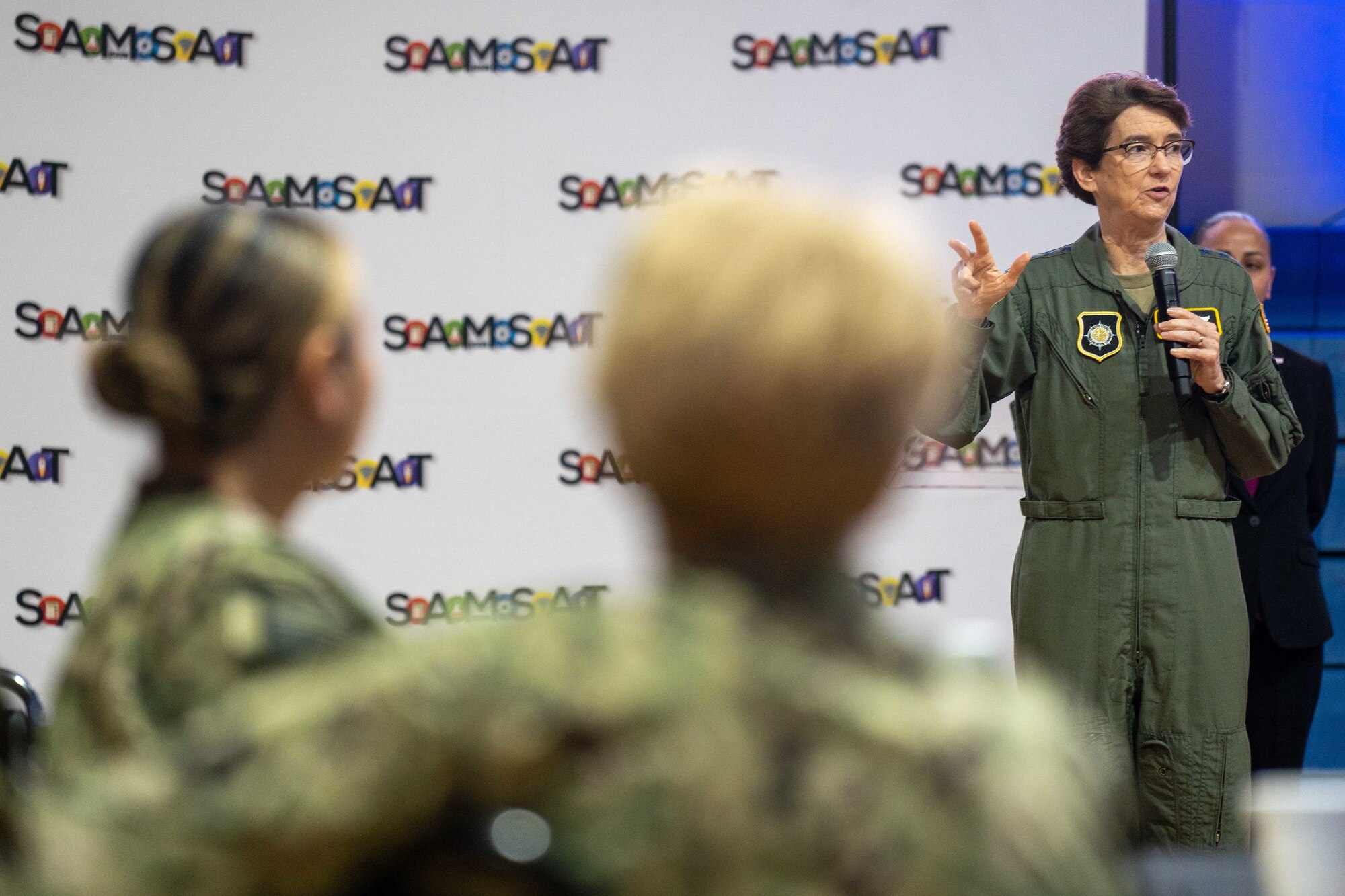 Gen. Jacqueline Van Ovost, commander of U.S. Transportation Command, explains to senior medical representatives from the other services about Exercise Ultimate Caduceus, March 3, 2022. The USTRANSCOM-led annual field training exercise is designed to simulate bringing injured troops from outside the continental U.S. to advanced care centers stateside. (U.S. Navy Photo by Mass Communication Specialist 1st Class David Kolmel)