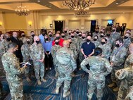 Gen. Anthony Cotton, commander of Air Force Global Strike Command, engages with Airmen of AFGSC who attended the 2022 Air Force Association Warfare Symposium, March 3 in Orlando, Florida. AFA’s Air Force Association Warfare Symposium is a premiere professional development event for the U.S. Air Force and U.S. Space Force, as well as the aerospace and defense industries that support them. (Air Force courtesy photo)