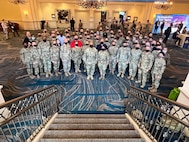 Airmen of Air Force Global Strike Command who attended the 2022 Air Force Association Warfare Symposium pose for a group picture, March 3 in Orlando, Florida. AFA’s Air Force Association Warfare Symposium is a premiere professional development event for the U.S. Air Force and U.S. Space Force, as well as the aerospace and defense industries that support them. (Air Force courtesy photo)