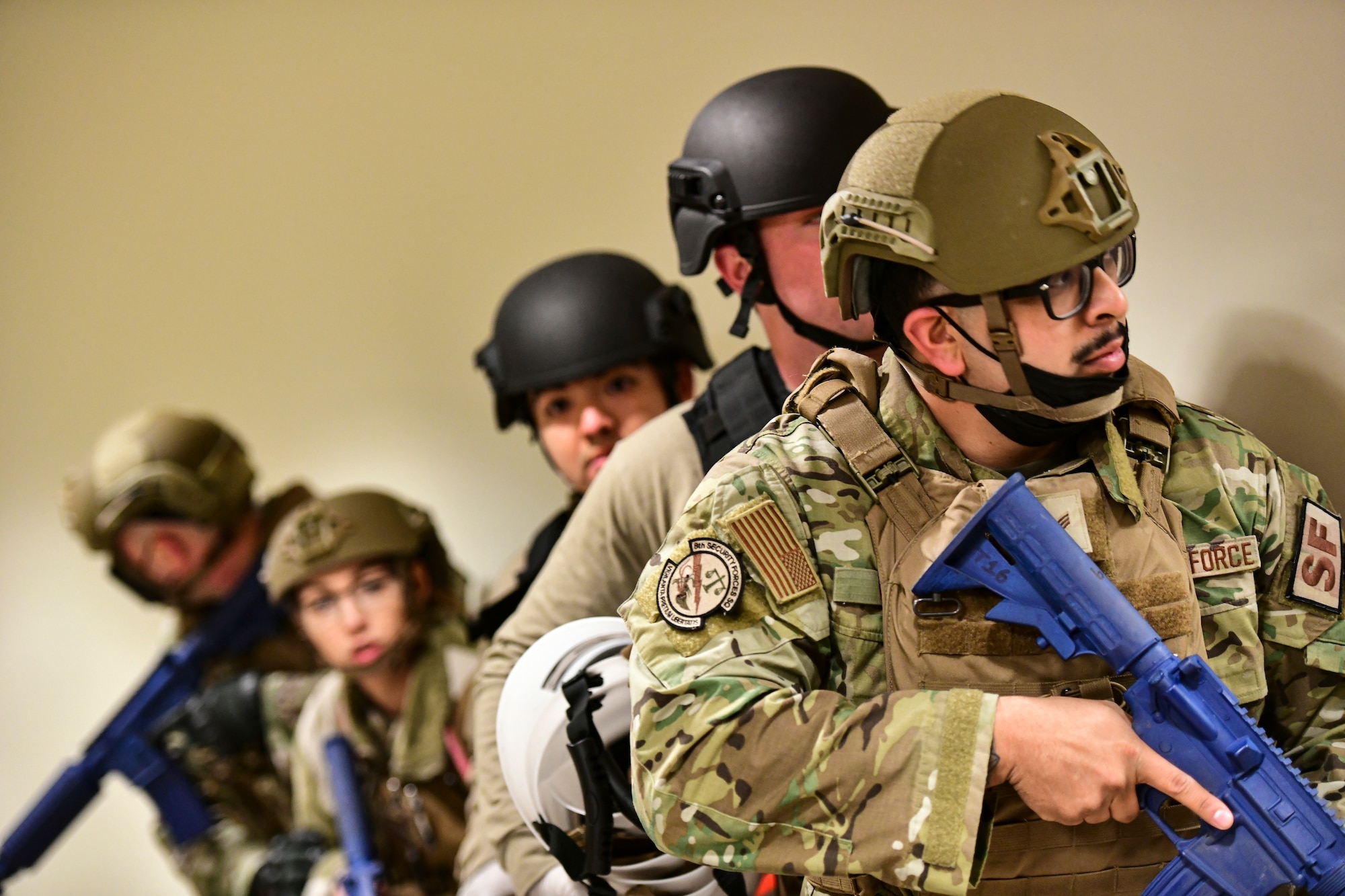 Airmen respond to a training event.