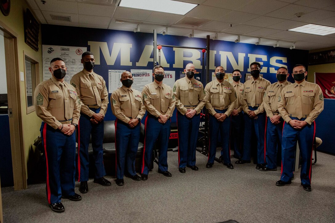 U.S. Marine Corps Sgt. Maj. Troy E. Black, the 19th Sergeant Major of the Marine Corps visits Marines with recruiting sub-station Baltimore in Baltimore, Maryland, Feb. 9, 2022. The visit allowed Marines to hear directly from the Sergeant Major of the Marine Corps and ask service-related questions. Recruiters find and assist qualified young men and women enter into service in the Marine Corps. (U.S. Marine Corps photo by Staff Sgt. Victoria Ross)