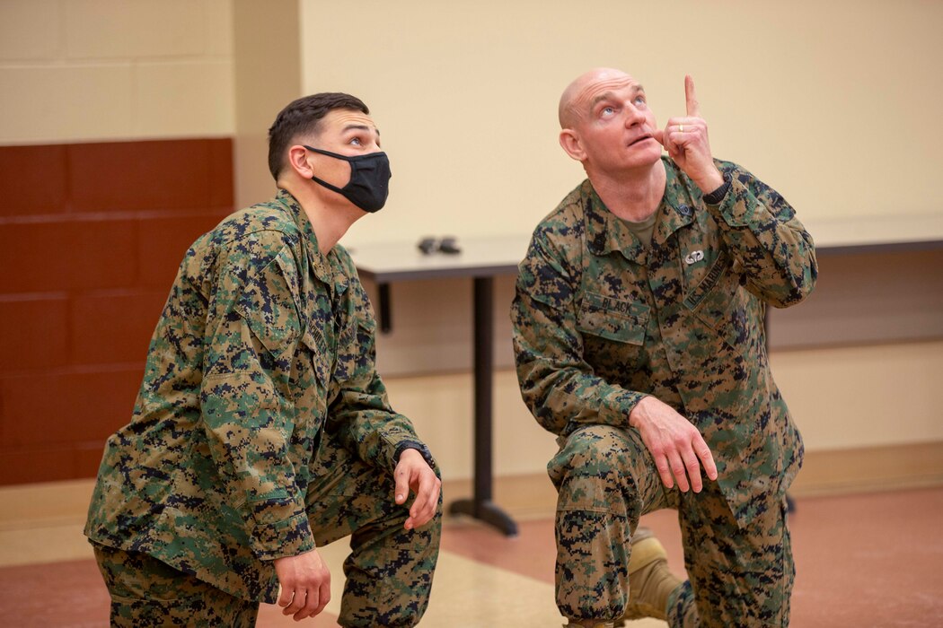 U.S. Marine Corps Sgt. Maj. Troy E. Black, the 19th Sergeant Major of the Marine Corps, speaks to Marine 2nd lieutenants attending The Basic School at Marine Corps Base Quantico, Virginia, Feb. 28, 2022. The sergeant major shared some of his leadership insights and experience operating with officers as part of a command team. The Basic School trains and educates newly commissioned officers in the high standards of professional knowledge, esprit-de-corps, and leadership to prepare them for duty as company grade officers in the operating forces, with particular emphasis on warfighting skills required of a rifle platoon commander. (U.S. Marine Corps photo by Staff Sgt. Victoria Ross)