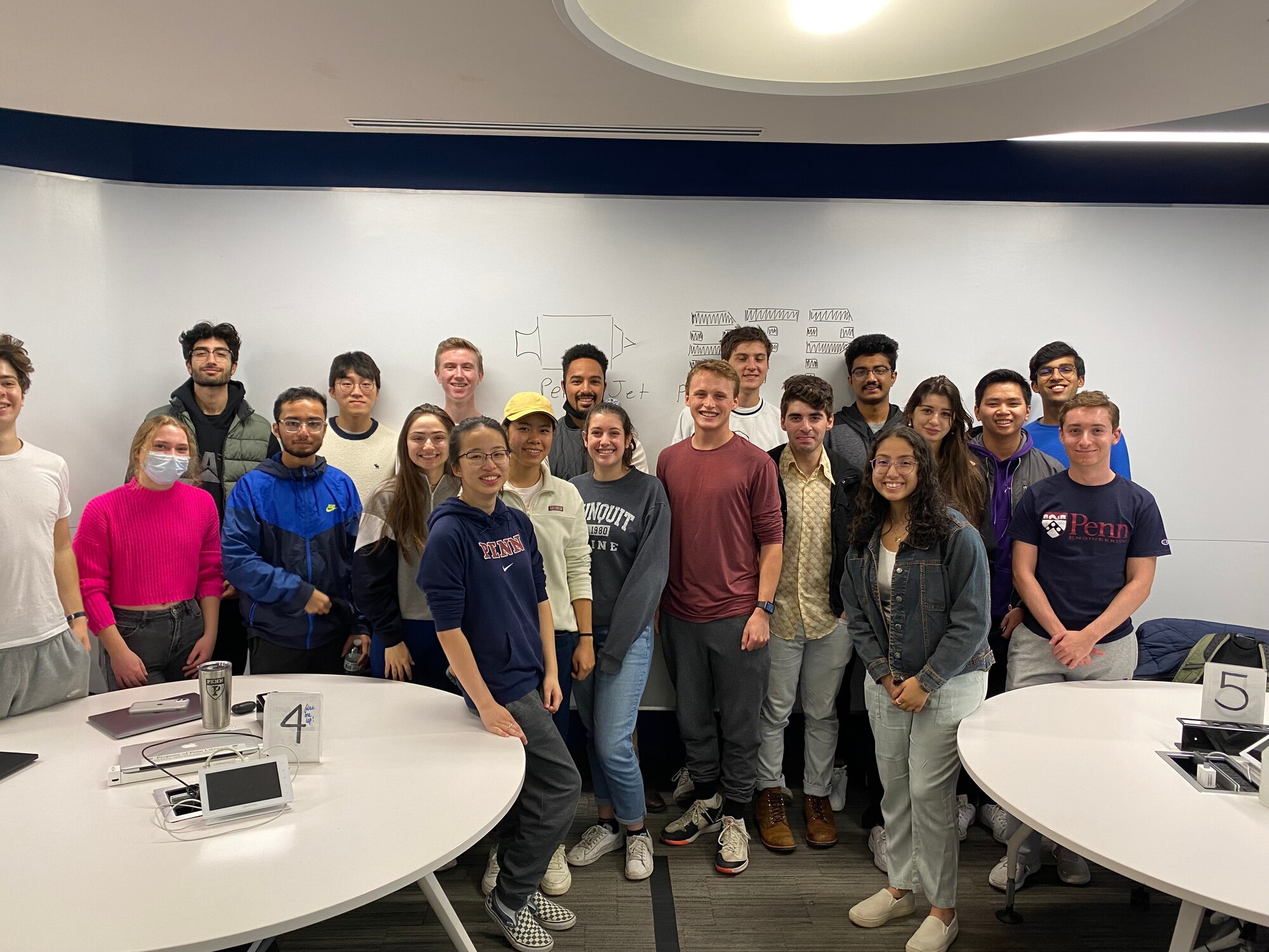 Penn Jet Propulsion is made up of a diverse group of students from all backgrounds with majors ranging from mechanical engineering to systems engineering to international relations. From the original team of four members, the above photo shows the 20 club members that were on the team in Fall 2021. The team continues to attract more members as they begin manufacturing engine components and forming relationships with non-university affiliated organizations. (Courtesy photo)